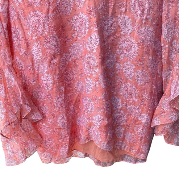 Vince Camuto Orange Coral Floral Flutter Sleeve Blouse I Size: M - Picture 6 of 9